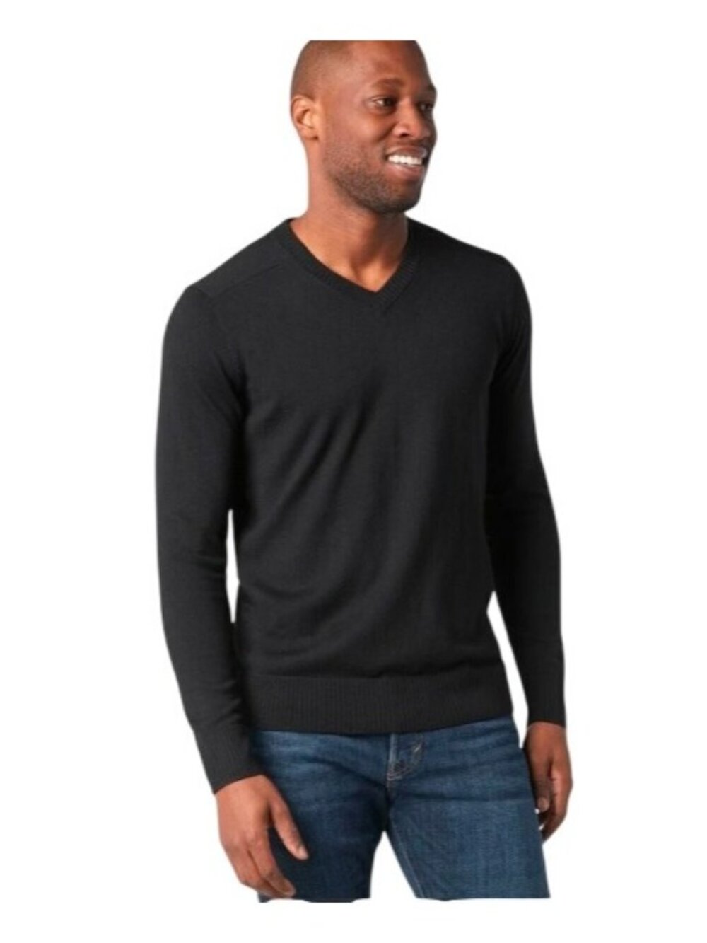 Smartwool Sweater Men's Small Black Sparwood V-Neck Wool Blend Ribbed Knit